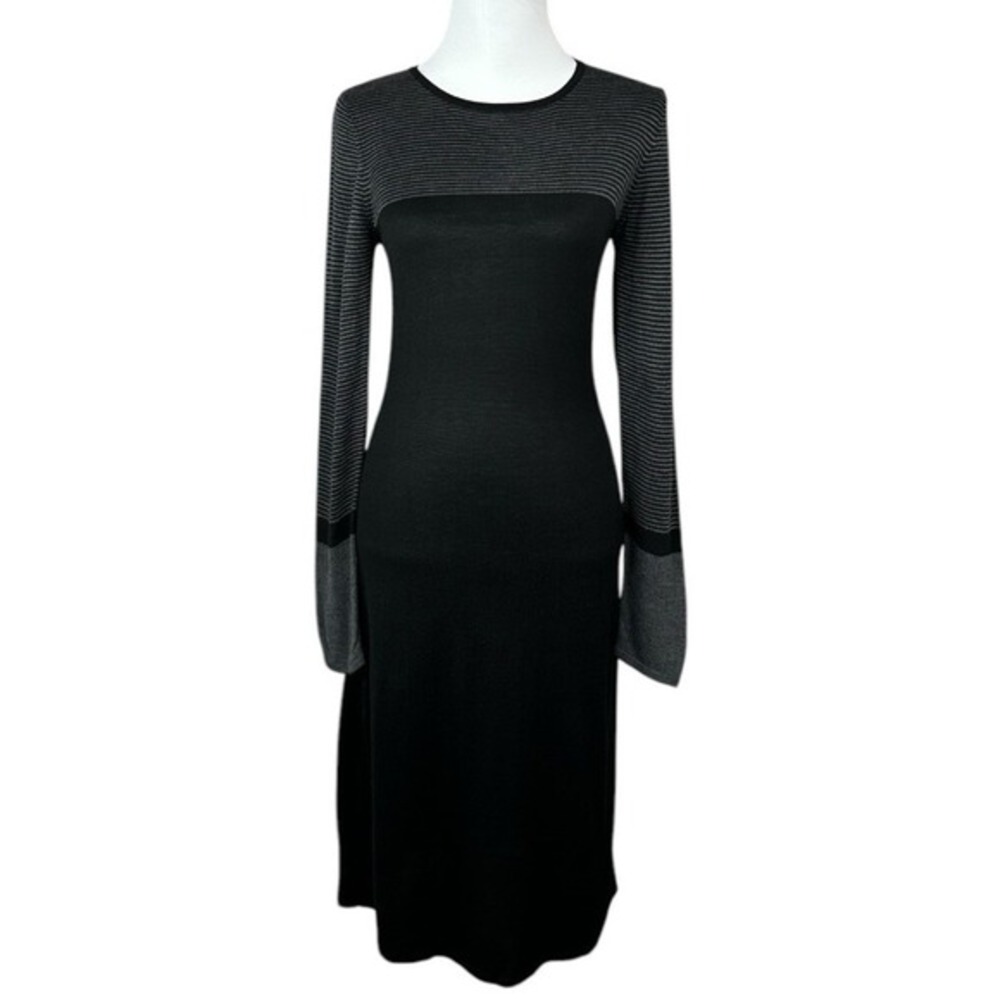 Lauren Hansen Womens Black Grey‎ Striped Colorblock Knit Midi Sweater Dress M